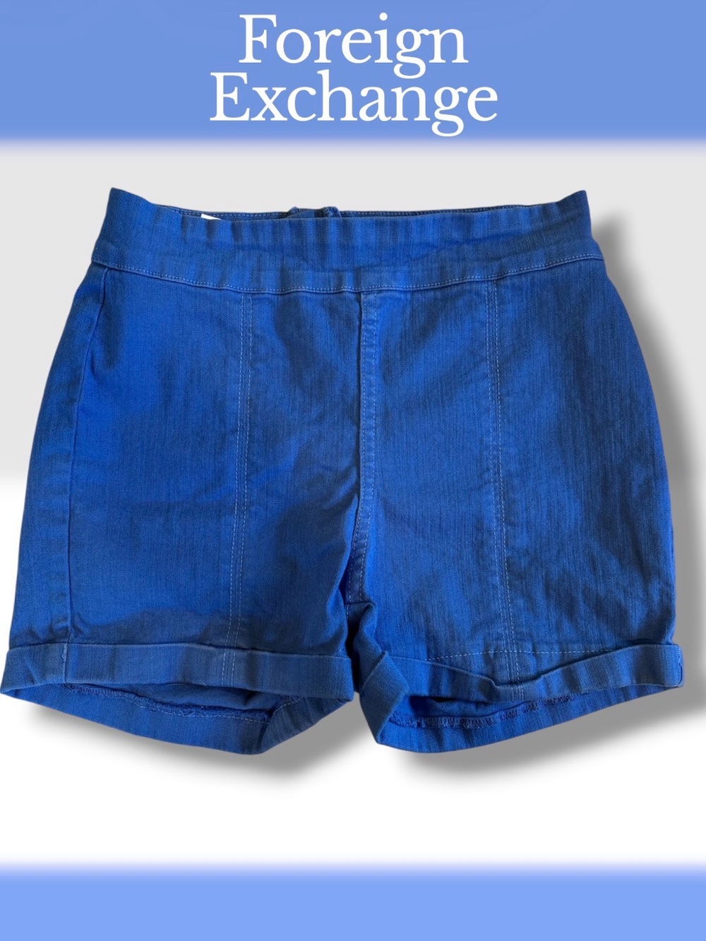 Foreign Exchange Blue High Waist Back Zip Cuffed Denim Shorts S USA